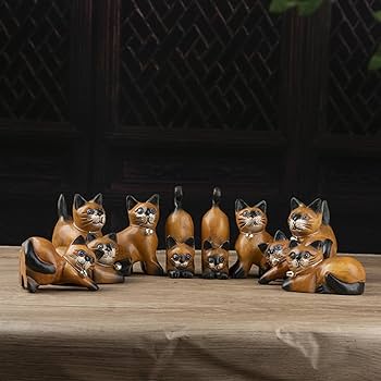 Amazon.co.jp: [dhiuebc] 猫の木製彫刻 木製彫刻 ネコ 猫の置物